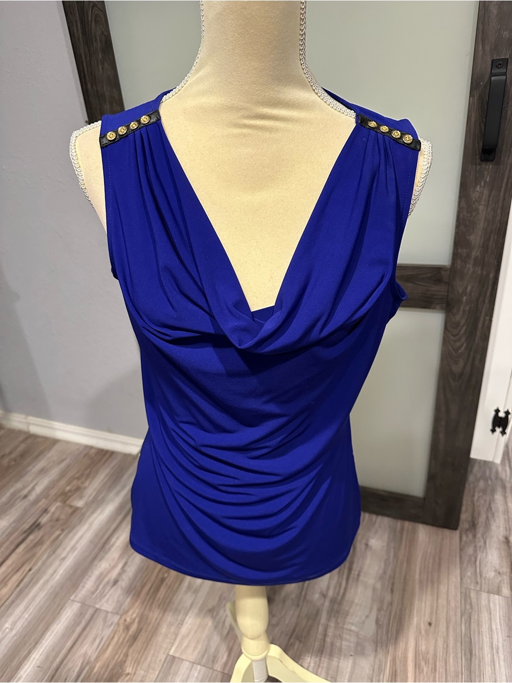 Calvin Klein Women’s Cowl Neck Sleeveless Top Blue Medium Work Career Office